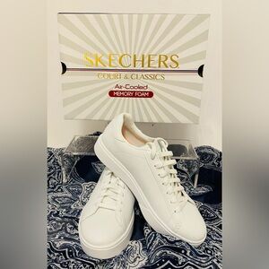 Skechers Court Classics White Air-Cooled Memory Foam Sneakers, Size 7W